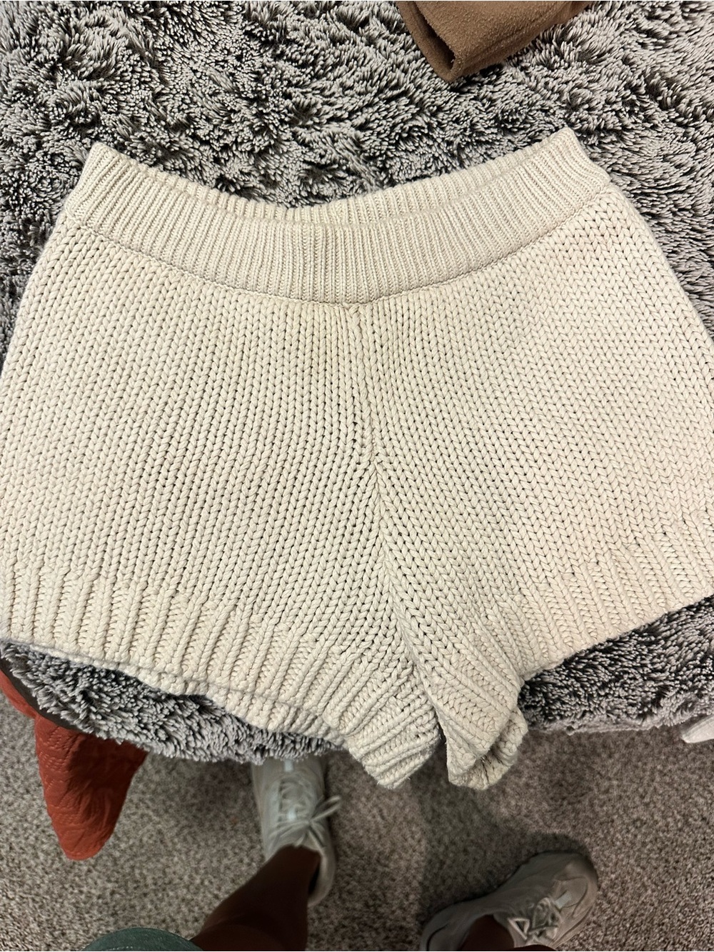 Good American Cream Knit High-Waist Shorts